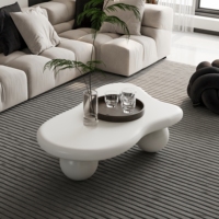 Table basse en bois blanc irrégulière en forme de nuage, pieds sphériques, style moderne minimaliste, table d'appoint pour salon, sculpturale et crémeuse