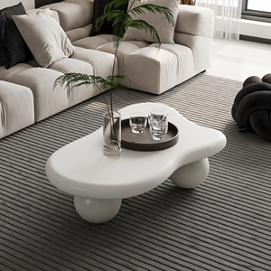 White Wooden Irregular Cloud Coffee <b>Table</b> Sphere <b>Legs</b> Modern Minimalist Living Room Accent <b>Table</b> Creamy Sculptural - Product Image 1