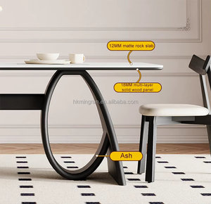 Ensemble table et chaises de salle à manger modernes, écologiques, avec plateau en marbre et structure en bois massif, pour centre commercial, école, salon, hôtel, café, restaurant - Product Image 4