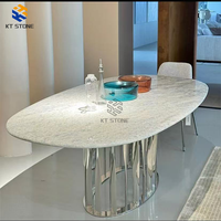 Table à manger ronde en marbre blanc KT STONE avec base solide pour 4 personnes Cuisine Salle à manger Marbre