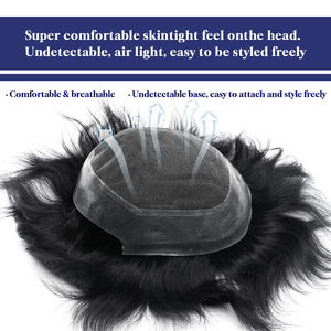 Tóc giả nam Úc tóc Remy Ấn Độ, chất liệu ren Pháp, viền PU, mật độ 100%, nút thắt vô hình, sóng tự nhiên/thẳng, 38mm, bán buôn - Product Image 2