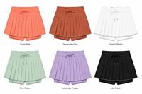 Jupe-short de tennis plissée sur mesure pour femme (OEM) - Taille élastiquée avec cordon de serrage, short intégré avec empiècements en maille, bordure réfléchissante