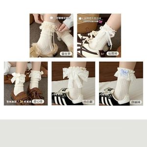 Calcetines de Encaje con Lazo y Nudo de Corazón para Mujer, Calcetines Holgados Transpirables de Poliéster, Estilo Lolita Otoñal, Blancos - Product Image 2