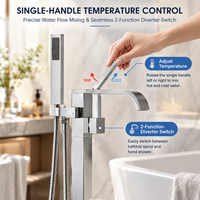Ensemble de robinetterie de douche et baignoire autoportante chromé en laiton avec mitigeur cascade à poignée unique
