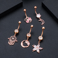 Hot Selling Mode Nabel Bars Ringe Kristall CZ Gem Moon Ombligo Körper Piercing Schmuck Edelstahl Blumen Bauch Ring