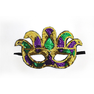 Maschera Veneziana a Mezza Faccia con Paillettes Tricolore Oro Viola Verde per Carnevale, Feste in Maschera e Balli in Maschera - Product Image 6