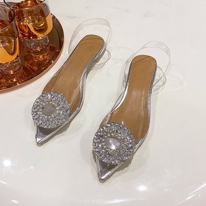Nice Design Princess Elegant Pointed Party Women Transparent Rhinestone Flat Shoes - Product Image 5