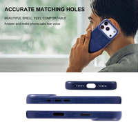 Casing Ponsel Kulit, Casing Ponsel Kulit Magnetik, Penutup Kulit Biru Tua Premium dengan Logo Timbul
