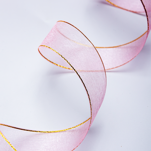 Cinta de organza Ribest al por mayor de 10-25 mm, rosa, de poliéster, de lujo, ecológica, con borde satinado estampado de una sola cara, para bodas - Product Image 5