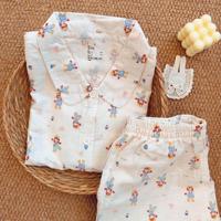 Ensemble 2 pièces en gaze double couche 100 % coton, manches courtes et short, qualité mère-enfant, antistatique, léger et doux pour la peau