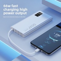 Batterie externe ultra-rapide 66W 20000mAh avec câbles intégrés, chargeur portable mince, pack de batterie externe, logo personnalisé du fabricant