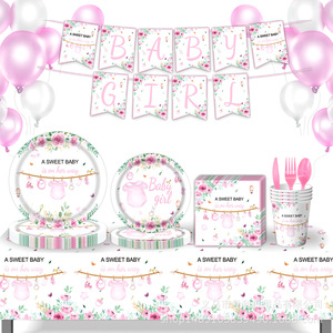 Articles de fête jetables roses pour baptême, décorations de table pour célébration de bébé fille - Product Image 1