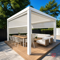 Pergola à lames orientables en aluminium MEXIN avec bande LED, capteur de pluie et télécommande pour terrasse, patio, jardin, hôtel