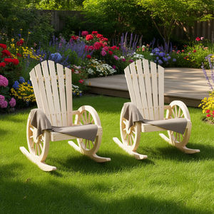 Sedia a dondolo Adirondack in legno massello di abete marrone, sedia da giardino, arredo da esterno - Product Image 2