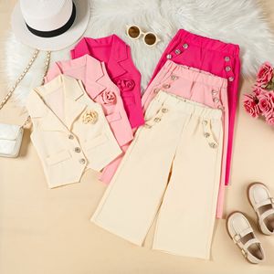 Conjunto <span class=keywords><strong>de</strong></span> Verano para Niña 2026, <span class=keywords><strong>Chaleco</strong></span> sin Mangas Beige Rosa + Pantalones con Botones, Conjunto <span class=keywords><strong>de</strong></span> 2 Piezas - Product Image 1