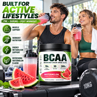 Poudre de BCAA en marque blanche OEM pour adultes 300g 10,5 oz Pastèque Soutien Musculaire et Récupération Post-Entraînement Végétalien HALAL GMP