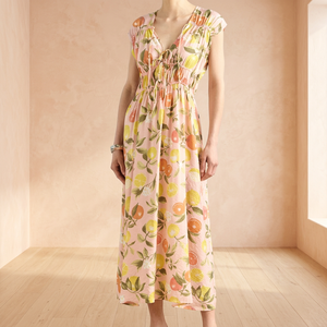 Sweet Style V-neck Sleeveless Casual Dress Rayon Knitted Dropped <b>Elastic</b> Waist Breathable Floral Pattern Floor-Length <b>Lace</b> - Product Image 2