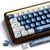 XVX Keycaps Blue and White Plum Shadow Ceramic Glaze Coating PBT Keycap Set 140-Key ANSI Layout Mechanical Keyboard