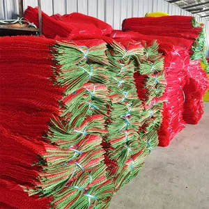 Verduras Pp Material Rojo Tubular Malla Bolsas Con Cordón Redes De Embalaje