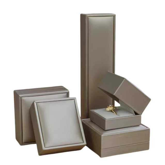 High-grade Brushed Leather LED Jewelry Box Customizable Size Color Customer Logo Light for Ring Pendant Bracelet Necklace