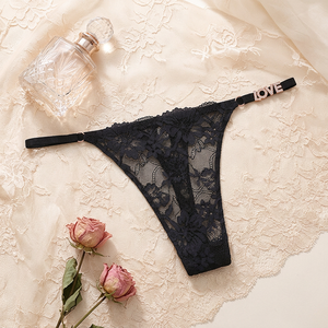 Tanga de Encaje Negro Sexy para Mujer con Letras LOVE de Pedrería, Cintura Baja, Ropa Interior Transpirable para Damas, OEM ODM - Product Image 4