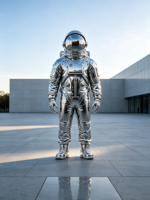 Sculpture d'astronaute en acier inoxydable poli miroir |   Statue d'astronaute personnalisable pour l'extérieur et l'intérieur