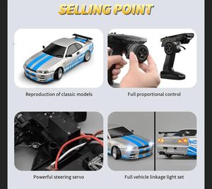 Dwi 2.4G <span class=keywords><strong>รถ</strong></span>ดริฟท์1:18 RC GTR <span class=keywords><strong>รถ</strong></span> <span class=keywords><strong>R34</strong></span>ไจโรสโคป<span class=keywords><strong>รถ</strong></span>แข่งโรดสเตอร์พร้อมไฟ LED ตัวถังอัลลอย<span class=keywords><strong>รถ</strong></span>ของเล่น RC สำหรับเด็ก - Product Image 6
