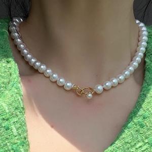 Collar de Perlas de Agua Dulce Naturales con Estilo Francés y Elegante, Cadena para Clavícula con Hebilla de Anillo Moderna - Product Image 2
