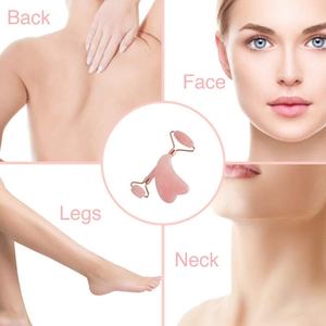 Herramienta de Masaje Gua Sha de Cuarzo Rosa y Rodillo de Jade para la Cara, Venta Caliente de Fábrica - Product Image 4