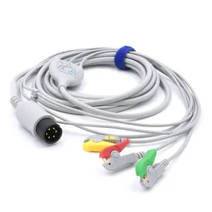 Compatible AAMI 6PINS ECG Cable 3lead with clip for Mindray Contec Comen Goldway patient monitoring