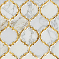 Mosaïque murale en miroir antique avec incrustation dorée, panneau de porte en marbre, mosaïque de salle de bain