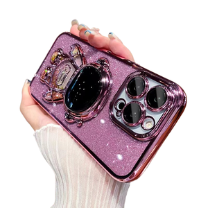 Convient pour IPhone15 Phone Case Glitter Powder Electroplating Astronaut Bracket 14 Self-contained Lens <span class=keywords><strong>Film</strong></span> Transparent P - Product Image 1