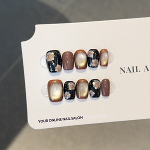 Autocollants pour <span class=keywords><strong>ongles</strong></span> courts faits à la main, ultra-fins et sans trace, style français vintage, motif floral d'automne, couleur Maillard, <span class=keywords><strong>faux</strong></span> <span class=keywords><strong>ongles</strong></span> - Product Image 2