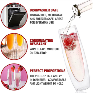 Verres de <span class=keywords><strong>flûte</strong></span> à Champagne à <span class=keywords><strong>Double</strong></span> paroi sans tige, verres à vin étincelant sans tige, <span class=keywords><strong>flûte</strong></span> à vin - Product Image 3