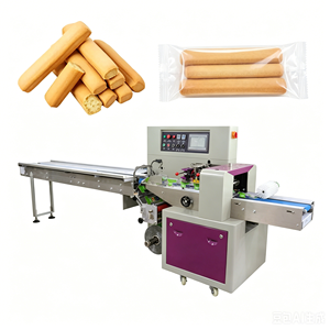 Machine d'emballage horizontale automatique <span class=keywords><strong>pour</strong></span> sachets de type oreiller en film enroulable de qualité alimentaire <span class=keywords><strong>pour</strong></span> biscuits et snacks <span class=keywords><strong>pour</strong></span> bébés (Ladyfingers Flow Pack) - Product Image 1