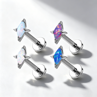 Wholesale ASTM F136 Titanium Star Opal Labret Lip Stud Internal Thread Body Piercing Jewelry Fla Back Rod