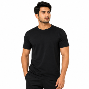 T-shirt formel pour homme à blocs de couleur, col roulé, manches courtes, coupe classique, respirant, tricoté, avec bordure contrastante, couleur unie, écologique - Product Image 1