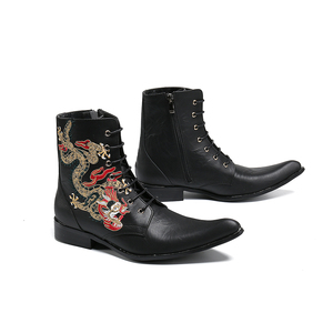 NA365 da <span class=keywords><strong>uomo</strong></span> in vera pelle con lacci stivali neri <span class=keywords><strong>eleganti</strong></span> alla caviglia scarpe da Cowboy italiano scarpe invernali da esterno scarpe alte - Product Image 6