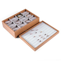 Plateau de présentation de bijoux de luxe en bois à 12 compartiments pour montres, bagues et boucles d'oreilles, pour stock en gros