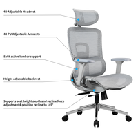 Chaise de bureau ergonomique à dossier haut en maille, accoudoirs en PU réglables 4D, vérin à gaz TUV, pivotante, pour ordinateur