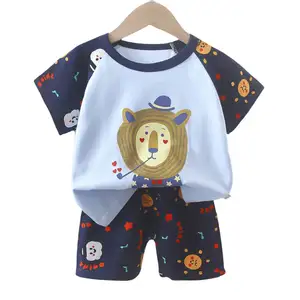 Conjunto de pijamas básicos generales para niños, camiseta de manga corta, pantalones cortos, disfraz, pijamas para niños y niñas, Pijamas de dibujos animados para bebés, ropa de dormir