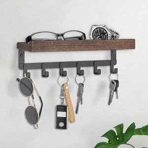 Wooden Floating <b>Shelf</b> Key Rack <b>Wall</b> <b>Mounted</b> Double Layer Storage Organizer For Entryway Home Use - Product Image 1
