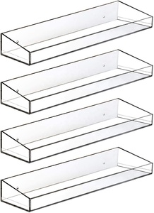 Estantes <span class=keywords><strong>de</strong></span> exhibición <span class=keywords><strong>de</strong></span> pared flotante <span class=keywords><strong>de</strong></span> acrílico, paquete <span class=keywords><strong>de</strong></span> 4 estantes <span class=keywords><strong>de</strong></span> baño transparentes, montado en la pared, sin perforación, estante <span class=keywords><strong>de</strong></span> almacenamiento transparente grueso - Product Image 2