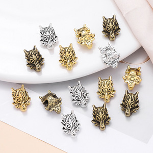 Wolf Head <b>Spacer</b> Beads Zinc Alloy Ancient Gold Silver Large Hole DIY Jewelry Accessories Loose Beads For Bracelet Bangle - Product Image 1