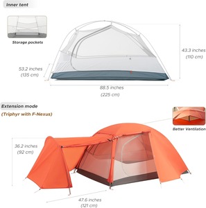 Tente <span class=keywords><strong>de</strong></span> <span class=keywords><strong>randonnée</strong></span> extensible OEM pour 1-2 personnes avec vestibule attachable - Conception à 3 portes pour le camping et la <span class=keywords><strong>randonnée</strong></span> en 3 saisons - Product Image 2