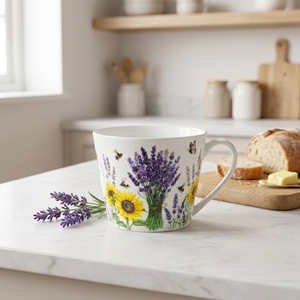 Taza de Porcelana Estilo Francés con Diseño Floral de Lavanda - Taza de Café o Té Estilo Pastoral - Product Image 1