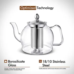 Top Seller 1000ml klare Kessel Tee tasse Set hohe Boro silikat Teekanne Glas Teekanne mit Edelstahl Infuser Sieb Filter