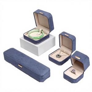 Caja de Joyería Octogonal de Alta Gama, Imitación Piel, Terciopelo Estampado, Etiqueta Dorada, Doble Uso, para Anillos y Colgantes, Caja de Regalo para Joyería - Product Image 3