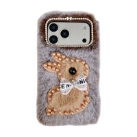 Coque de téléphone mignonne et chaude en peluche douce avec motif lapin perlé pour iPhone 16 15 14 13 Mini 12 Pro Max 11 Xs Xr 7 8 Plus