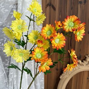 Bouquet de chrysanthèmes artificiels Jinxi, fleurs en soie jaunes et oranges, décoration de mariage et de maison - Product Image 1